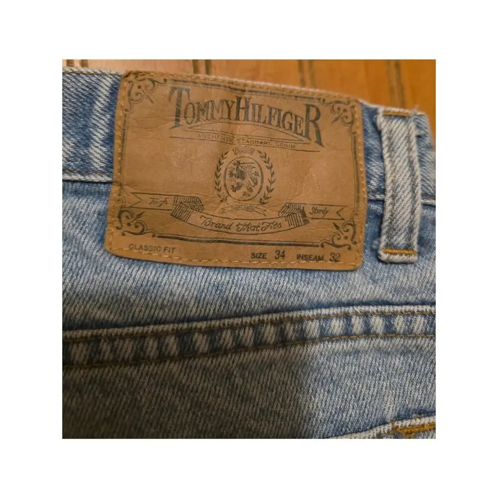 Tommy Hilfiger Jeans Men 34x32‎ Blue Classic Fit Logo Straight Leg Cotton